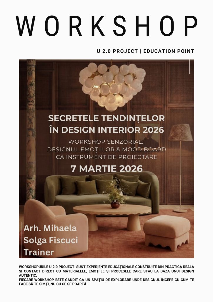 Workshop senzorial de design interior despre tendințele 2026, designul emoțiilor și mood board ca instrument de proiectare.